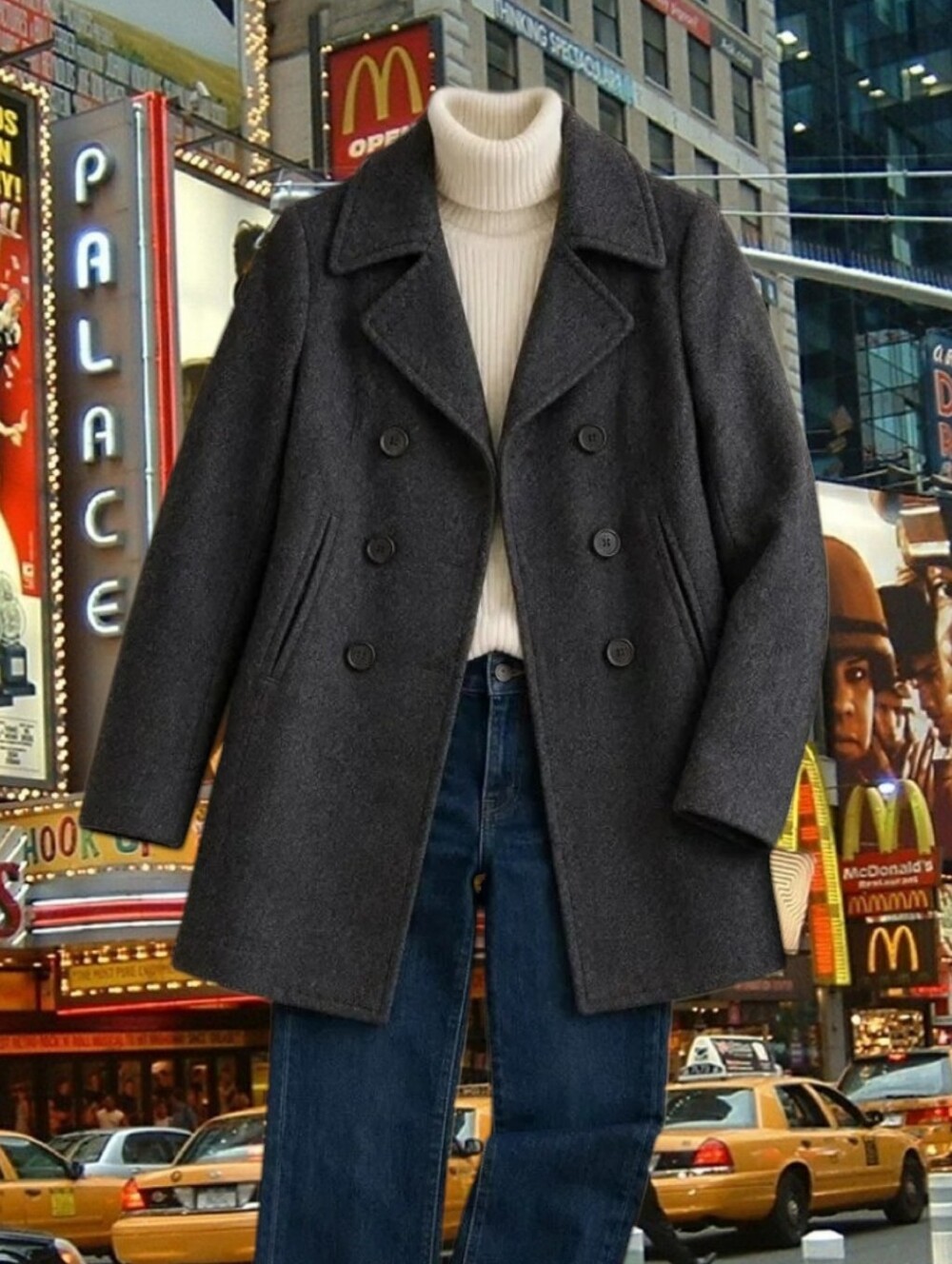 J. Crew Charcoal Black Wool Blend Peacoat Double Breasted Jacket Coat Thinsulate